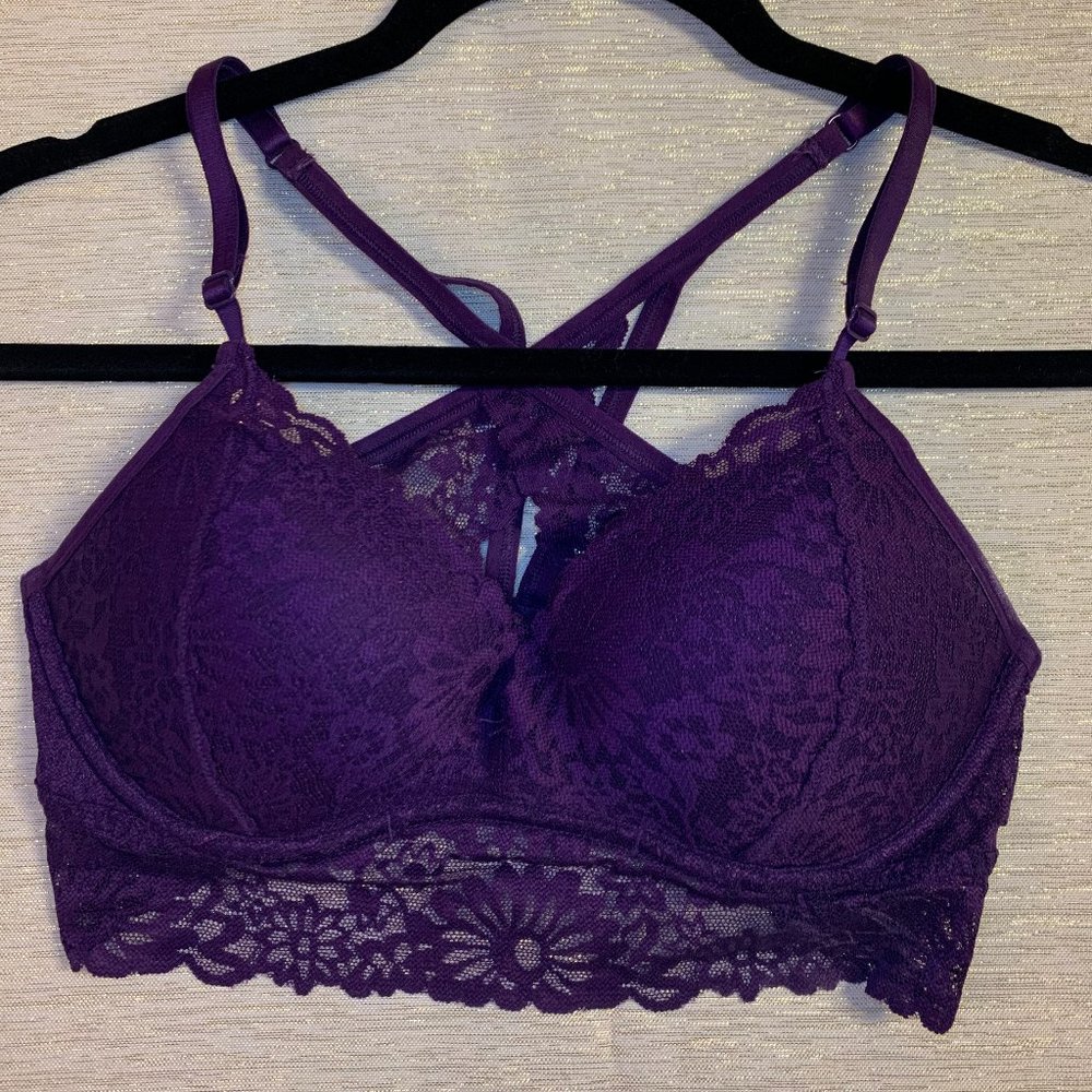 VS Pink Purple Lace Razorback Bralette Small NWOT
